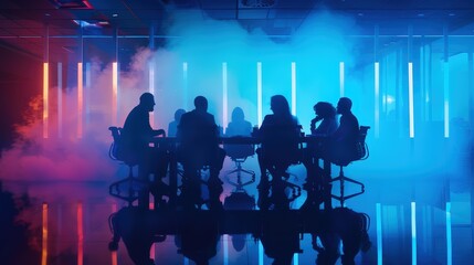 A group of professionals sitting around a conference table discussing their long term vision and setting