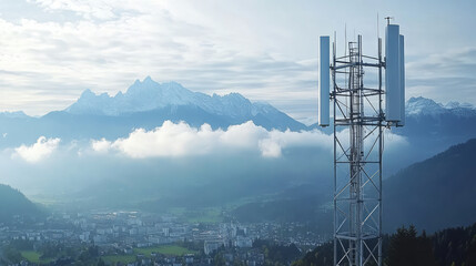 5G network signal tower communication base station close-up