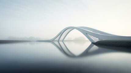 Elegant architectural shot of a minimalist bridge gracefully spanning a calm river.