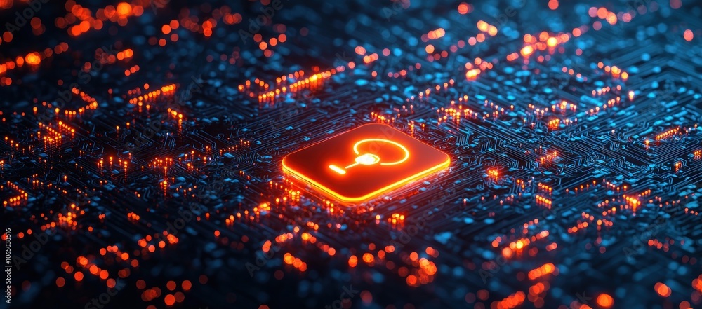 Aufkleber glowing key icon on a circuit board