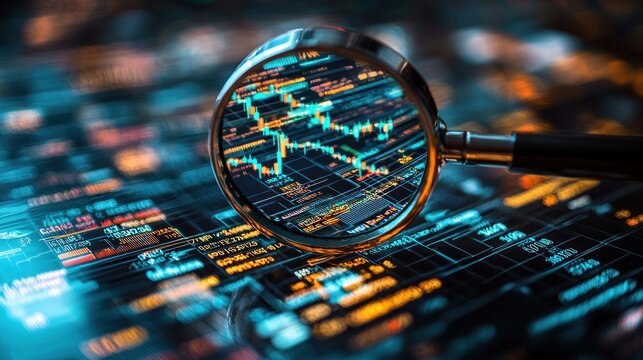 Magnifying Glass Focusing on a Downtrending Stock Chart