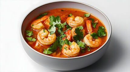 Fototapeta premium Bowl of Shrimp Soup with Fresh Herbs and Flavorful Broth