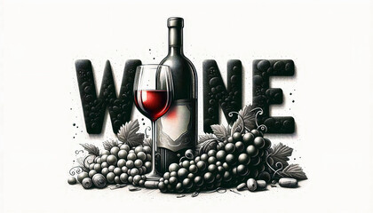 Elegant illustration of wine with grapes, bottle, and glass, evoking a sophisticated wine tasting experience