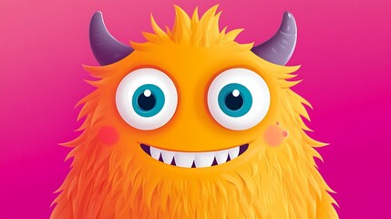 Cute Orange Monster with Simple Lines