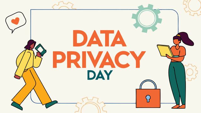 Data privacy day banner design with people and security elements