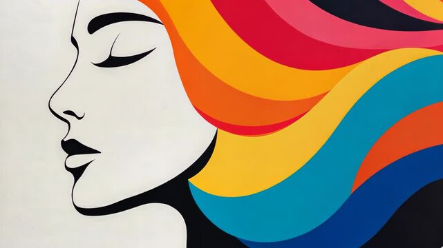 Colorful Abstract Portrait of Woman 8k Wallpaper With Flowing Multicolor Hair in Side Profile - Modern Digital Illustration for Art, Design, and Decor