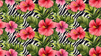 Modern abstract seamless pattern featuring vibrant watercolor tropical leaves ideal for swimwear and textile design