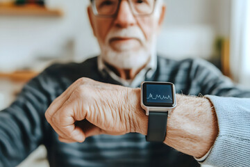 Senior Man Checking Heart Rate on Smartwatch