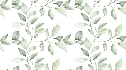 Fototapeta premium Seamless watercolor pattern featuring two green branches with delicate leaves ideal for textile and wallpaper design