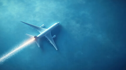 Naklejka premium Airplane model on blue background, travel and vacation concept