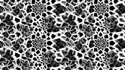 Seamless black and white abstract geometric kaleidoscope pattern ideal for textiles and modern design