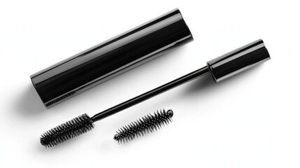 Black Mascara Wand   Tube Isolated On White Background