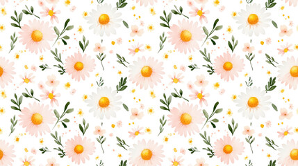 Fototapeta premium Watercolor chamomile flower seamless pattern offering vibrant floral decor for textiles and wallpapers
