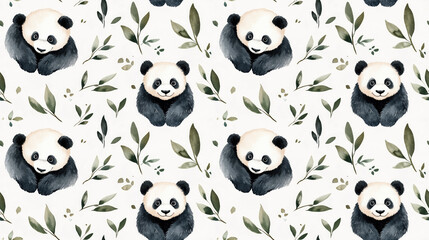Watercolor seamless pattern featuring adorable pandas ideal for nursery fabric swatches and wrapping paper
