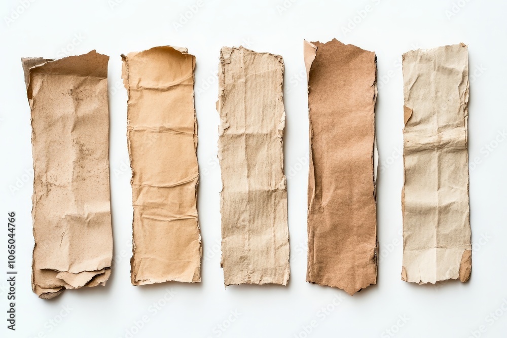Poster five vertical torn cardboard strips on a clean white background illuminate the rustic and natural te