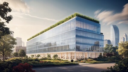 Fototapeta premium A Sleek Modern Office Building with Striking Architecture, Perfect for Showcasing Urban Business Environments and Corporate Imagery