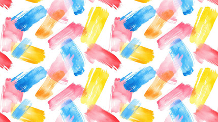 Colorful watercolor brush strokes creating a seamless pattern on a white background ideal for artistic design projects