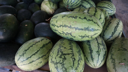 Group of big sweet watermelons background, Heap of watermelons for sale