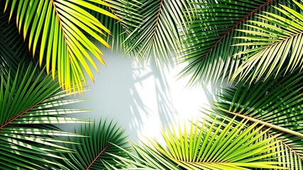 Obraz premium Tropical palm fronds arranged in a circular pattern, circular arrangement, textured look, leaf motifs