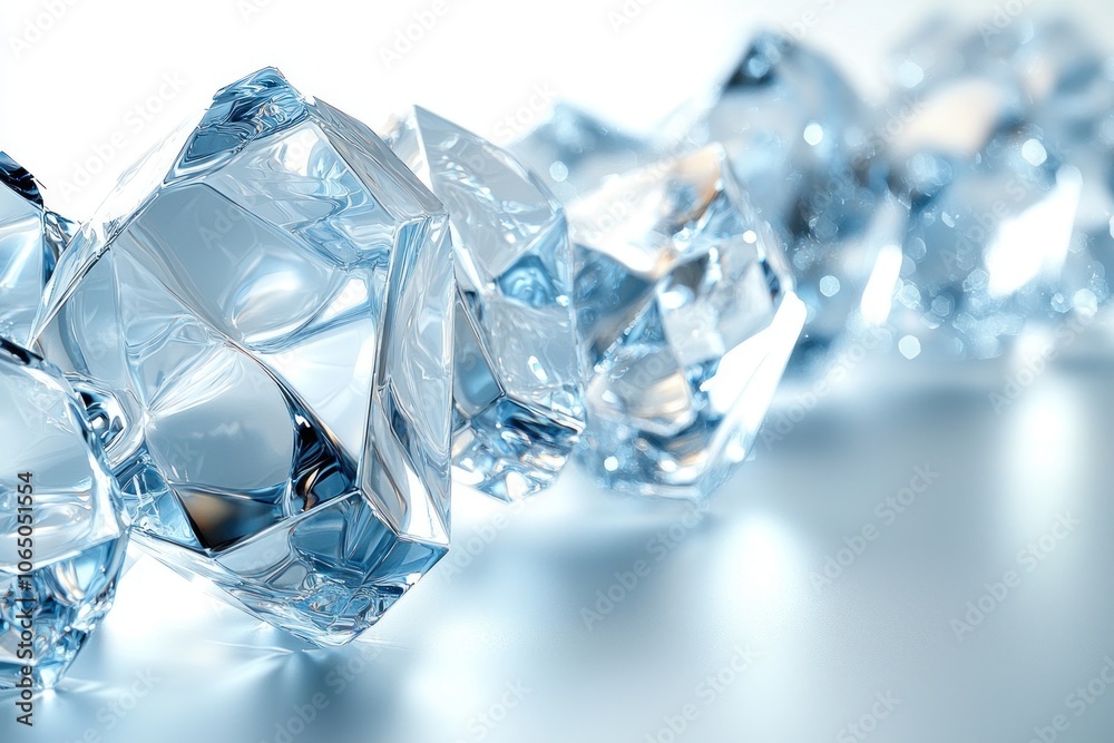 Poster A Row of Sparkling Ice Cubes on a White Background