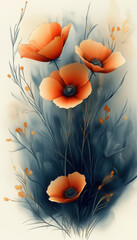 Vintage airy flowers on light background.