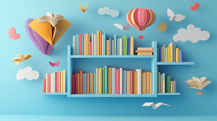 3D vector image paper cute, Library Education knowledge background study school university