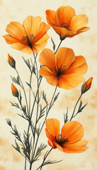 Vintage airy flowers on light background.