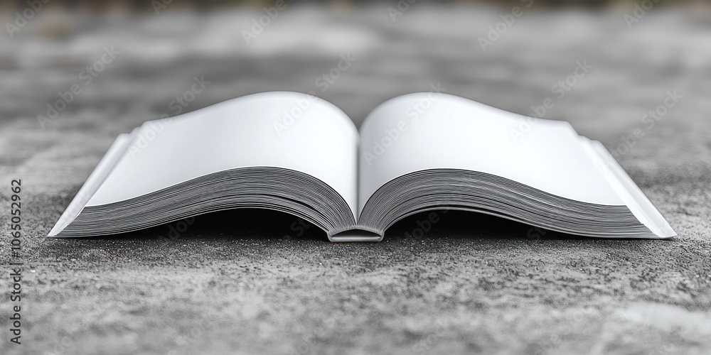 Poster open book with white pages on a gray surface