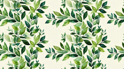 Floral wreath seamless pattern in watercolor with hand painted green leaves framing a round design perfect for fabric and wallpaper applications