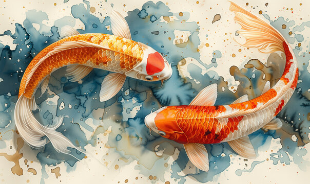 Watercolor illustration of a koe fish on a light background.
