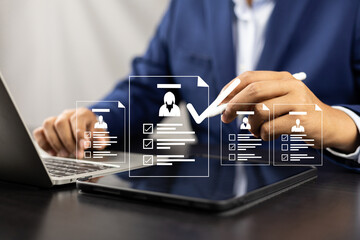 Human resource management technology (HR), Human resource manager touching human resource network...