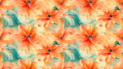 Floral watercolor illustration featuring a seamless bold swirl pattern perfect for textile design and home decor