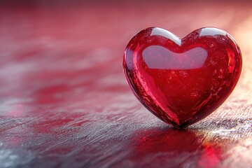 Fototapeta premium Red Glass Heart on a Wooden Surface