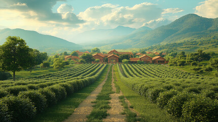 Fototapeta premium Black pepper farm field realistic long landscape view