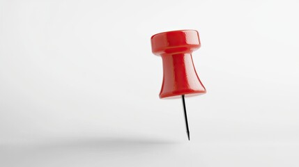 Red push pin floating on a white isolated background.