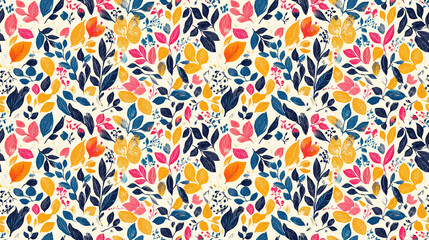 Cute seamless textile pattern featuring whimsical leaves and doodle designs perfect for fabric or wallpaper applications