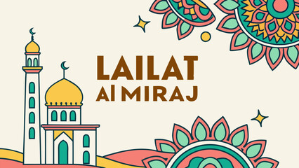 Fototapeta premium Lailat al miraj mosque and mandala art banner for islamic celebrations and religious events