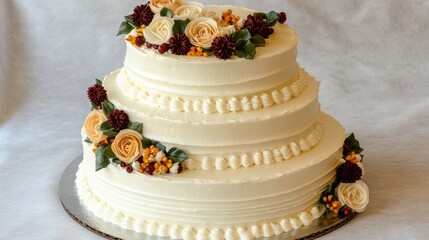 Elegant Layered Cake with Floral Decoration