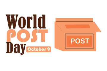 Flat vector illustration of mailbox for World Post Day. World Post Day with red mailbox on background.	