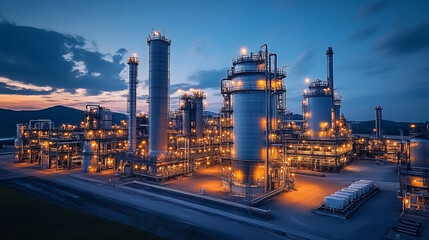 Night view of a modern large petrochemical refinery
