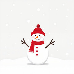 Illustration of snowman on light background wearing red hat and scarf, Al Generation