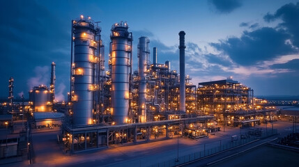Night view of a modern large petrochemical refinery