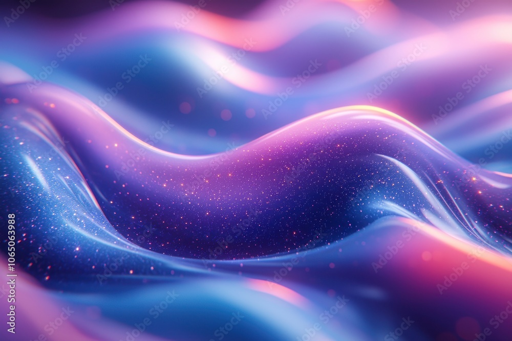 Poster abstract wavy surface with glittering texture and neon lighting