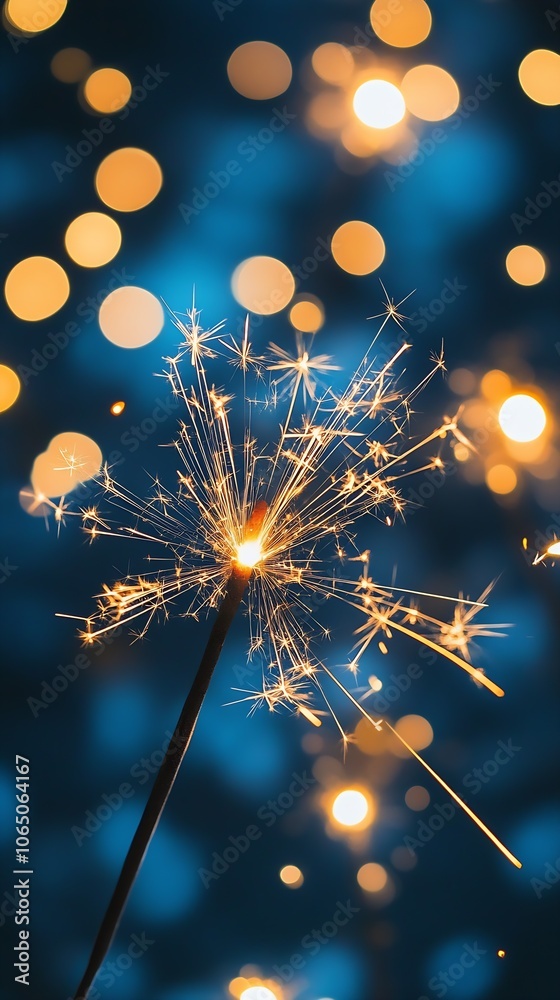 Poster Sparkling Firework Closeup Against Blue Textured Bokeh Background : Generative AI