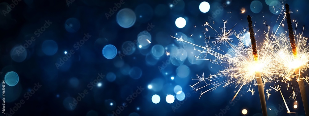 Aufkleber triple sparkler display on blue bokeh background perfect for festive celebrations : generative ai
