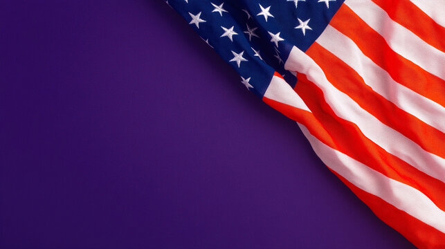 American flag draped on a purple backdrop, vibrant colors contrasting beautifully.