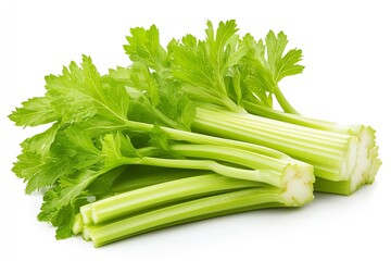 Fresh Crisp Celery Stalks Isolated on White Background : Generative AI