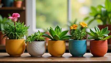 Fototapeta premium Set of cartoon stickers showcasing various houseplants in pots for gardening enthusiasts
