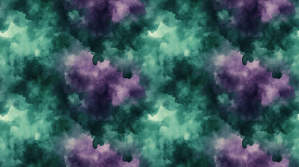 Fototapeta premium Seamless pattern of dark green and purple abstract watercolor textures ideal for fabric design and digital backgrounds