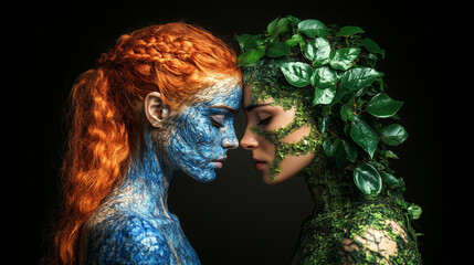 Elemental Eve and Eve in a unique Genesis, a tribute to the enduring spirit of womanhood and the ancient, unmoving strength of Mother Nature